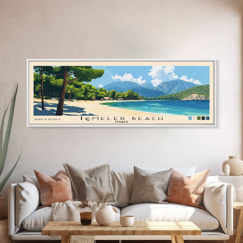 Ä°Ã§meler Beach, Turkey Panoramic Print, Vacation Gift, Turkey Wall Art, Beach Painting, Beach Decor, Beach Or Lakehouse Art