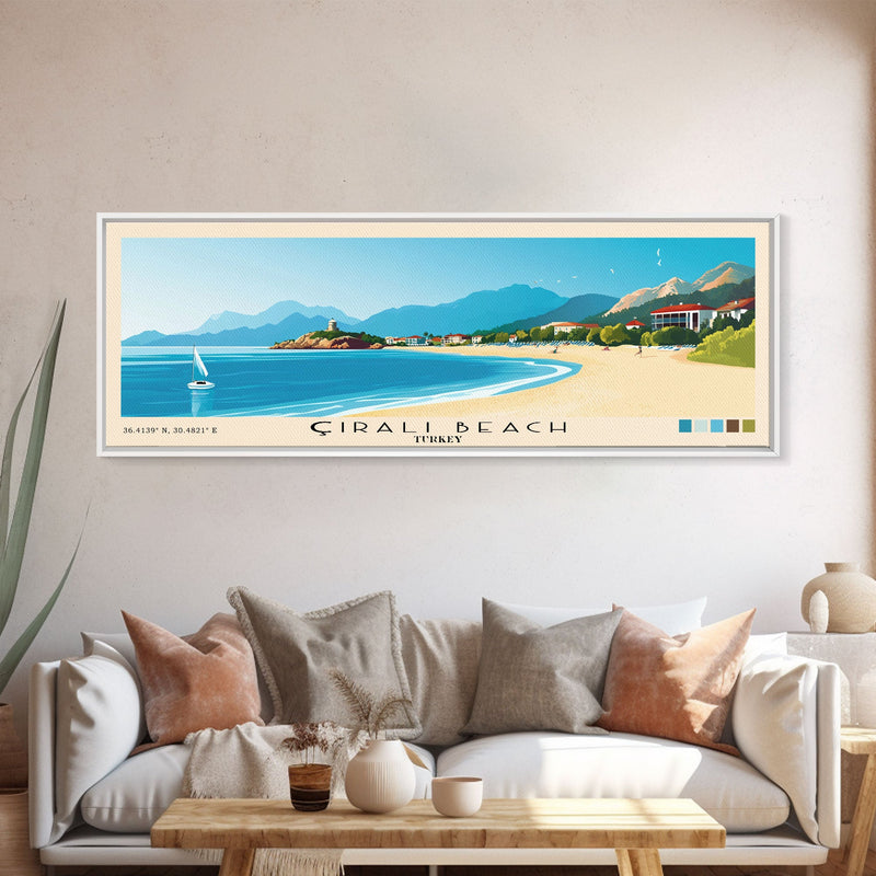 Ã‡Ä±ralÄ± Beach, Turkey Panoramic Print, Vacation Gift, Turkey Wall Art, Beach Painting, Beach Decor, Beach Or Lakehouse Art