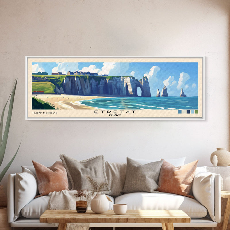 Ã‰tretat, France Panoramic Beach Print, Vacation Gift, France Wall Art, Beach Painting, Beach Decor, Beach Painting