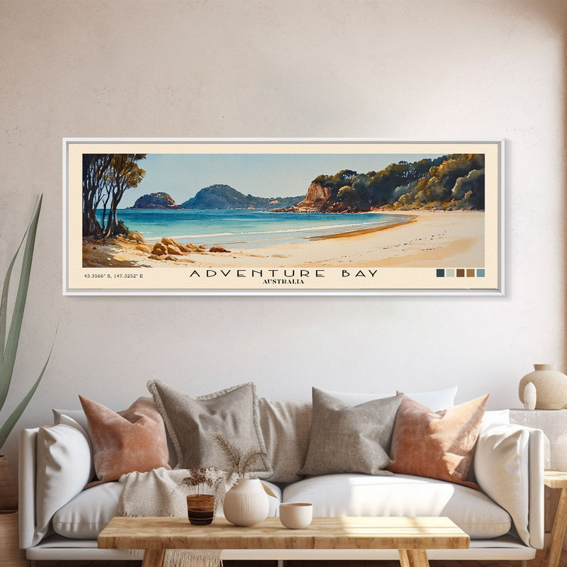 Adventure Bay, Australia Watercolor Beach Print, Vacation Gift, Australia Wall Art, Framed Canvas Print, Framed Beach Painting