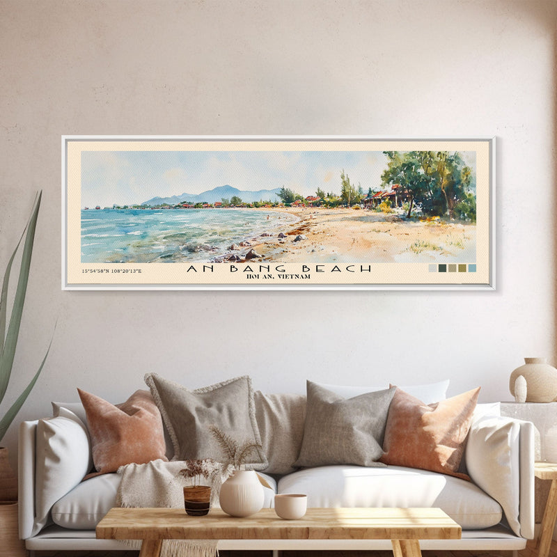 An Bang Beach, Hoi An, Vietnam Watercolor Beach Print, Vacation Gift, Hoi An, Vietnam Wall Art, Framed Canvas Print, Framed Beach Painting