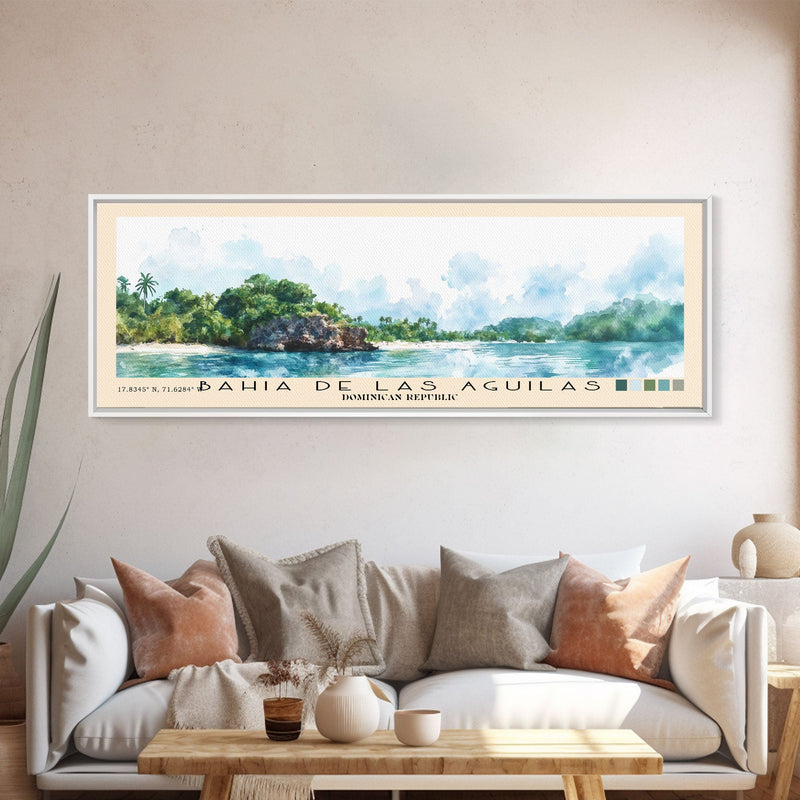 Bahia de Las Aguilas, Dominican Republic Watercolor Beach Print, Vacation Gift, Dominican Republic Wall Art, Framed Canvas Print, Framed Beach Painting