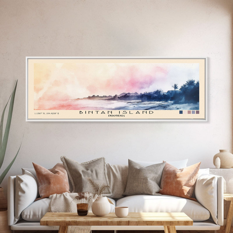 Bintan Island, Indonesia Watercolor Beach Print, Vacation Gift, Indonesia Wall Art, Framed Canvas Print, Framed Beach Painting