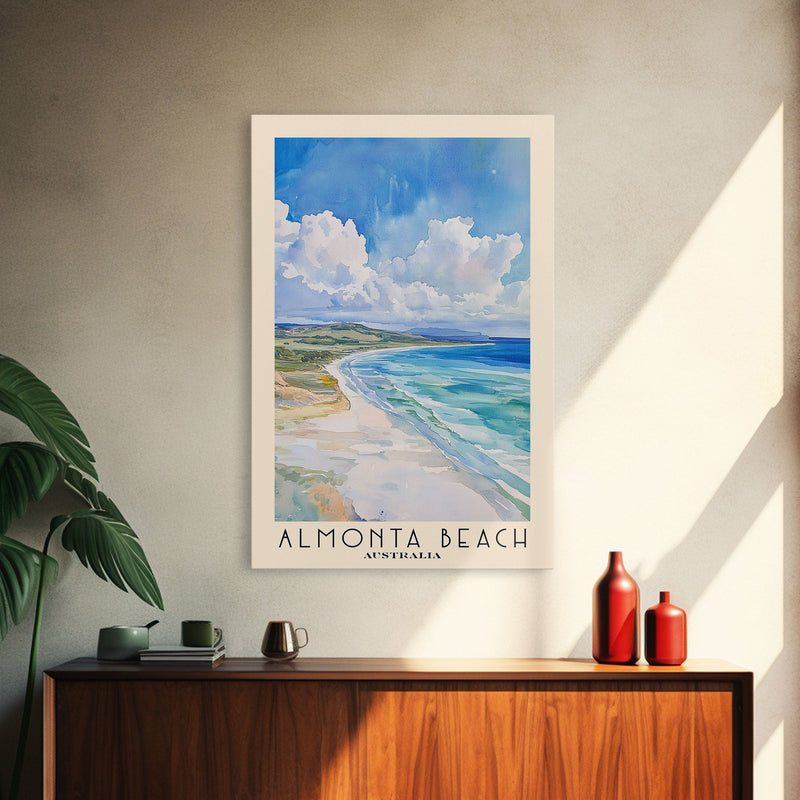 Almonta Beach, Australia Watercolor Beach Print, Vacation Gift, Australia Wall Art, Framed Canvas Print, Framed Beach Painting