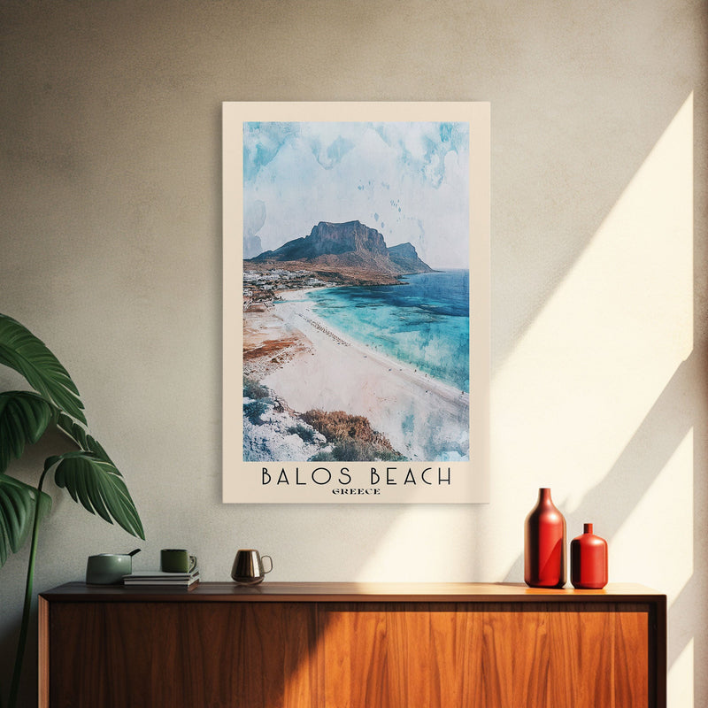 Balos Beach, Greece Watercolor Beach Print, Vacation Gift, Greece Wall Art, Framed Canvas Print, Framed Beach Painting