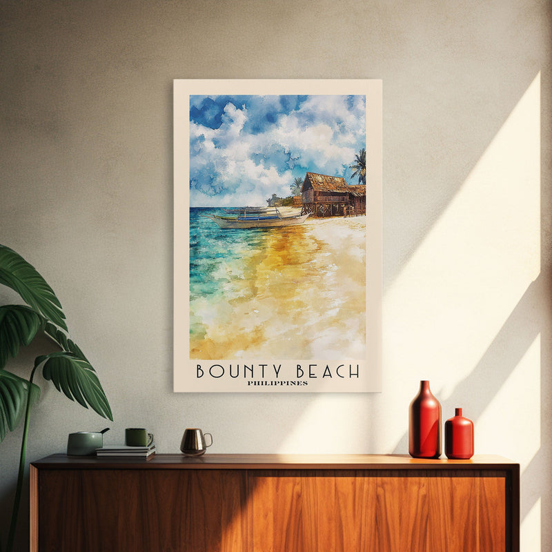 Bounty Beach, Philippines Watercolor Beach Print, Vacation Gift, Philippines Wall Art, Framed Canvas Print, Framed Beach Painting