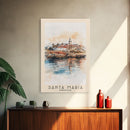 Santa Maria, Portugal Watercolor Beach Print, Vacation Gift, Portugal Wall Art, Framed Canvas Print, Framed Beach Painting