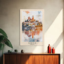 Siros, Greece Watercolor Print, Vacation Gift, Greece Wall Art, Beach Painting, Beach Decor, Large Wall Art, Wood Frame Art