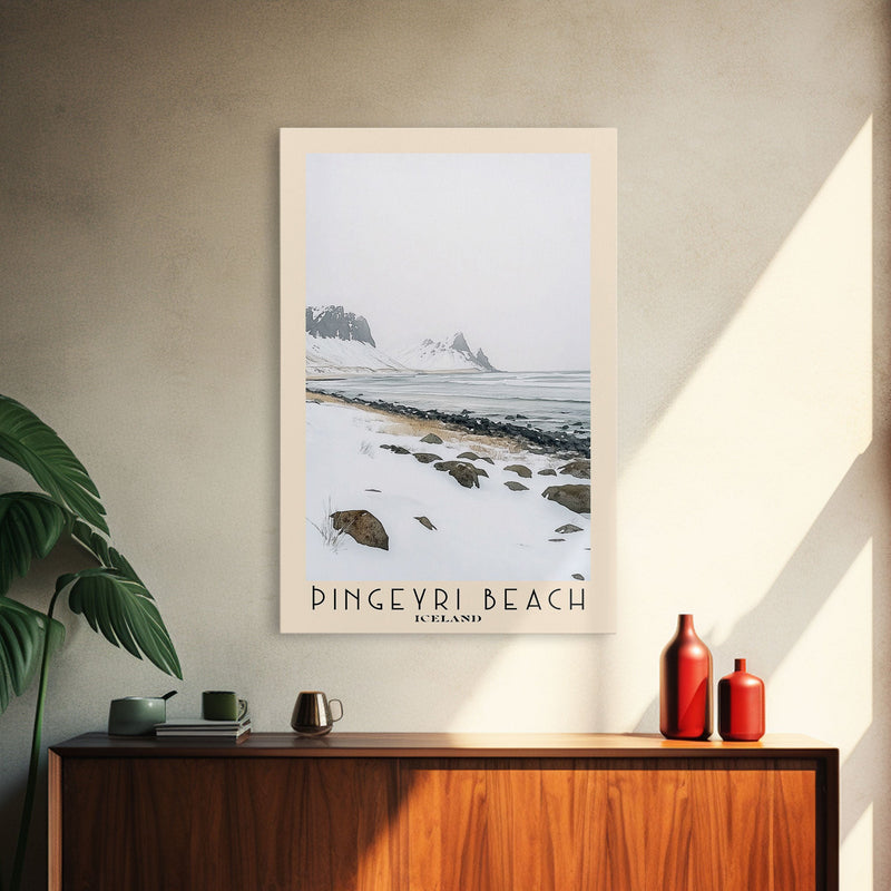 Ãingeyri Beach, Iceland Watercolor Beach Print, Vacation Gift, Iceland Wall Art, Framed Canvas Print, Framed Beach Painting