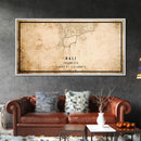 Vintage Bali Indonesia City Map Wall Art Canvas Print, Distressed Style Bali Map, Framed Wall Art, Cool Bali Travel Wall Art, Office Art