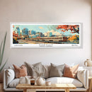 Durham North Carolina Panoramic Painting, Mid Century Modern Framed Canvas Print, Retro Pop Art Travel Poster, Wall Decor, Home Decor, Wall Hanging