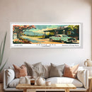 Santa Ana California Panoramic Painting, Mid Century Modern Framed Canvas Print, Retro Pop Art Travel Poster, Living Room and Office Wall Art