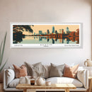 Austin Texas Panoramic Painting, Mid Century Modern Framed Canvas Print, Retro Pop Art Travel Poster, Home Decor, City Art