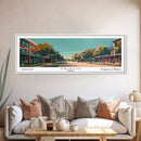 Frisco Texas Panoramic Painting, Framed Canvas Print, Mid Century Modern Wall Art, Retro Pop Art Travel Poster, Home Decor, City Art