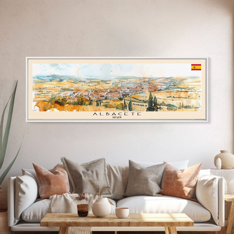 Albacete Spain Travel Print Wall Art, Panoramic City Art, Travel Art, Wall Decor, Vacation Gift, Framed Canvas Print Or Metal Art