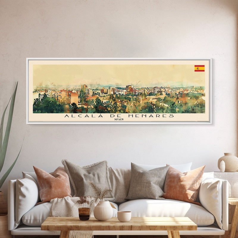 AlcalÄ¯ Spain Travel Art, City Art, Framed Canvas Print or Metal Wall Art, Europe Travel Poster, Panoramic Wall Art, Extra Wide Wall Art