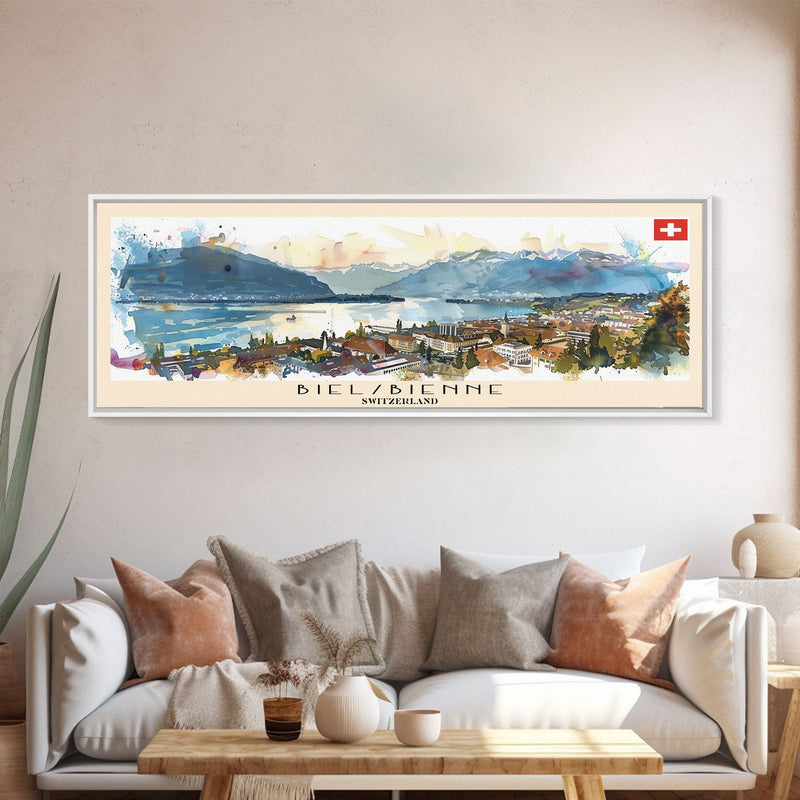 Biel Switzerland Wall Art, Panoramic Travel Poster, Panoramic Framed Canvas Print, City Wall Art, Wall Hanging Home Decor, Travel Art