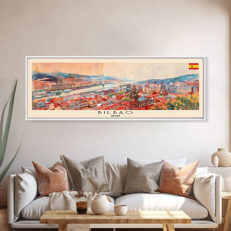 Bilbao Spain Wall Art, Panoramic Travel Poster, Panoramic Framed Canvas Print, City Wall Art, Wall Hanging Home Decor, Travel Art