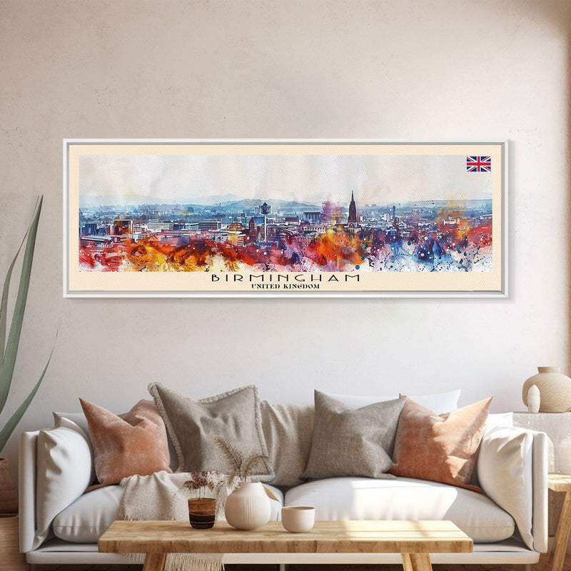 Birmingham United Kingdom Travel Print Wall Art, Panoramic City Art, Travel Art, Wall Decor, Vacation Gift, Framed Canvas Print Or Metal Art