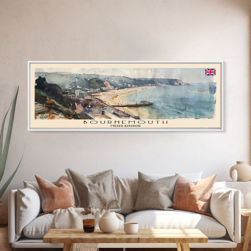 Bournemouth United Kingdom Wall Art, Panoramic Travel Poster, Panoramic Framed Canvas Print, City Wall Art, Wall Hanging Home Decor, Travel Art