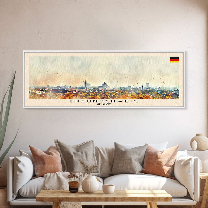 Braunschweig Germany Travel Art, City Art, Framed Canvas Print or Metal Wall Art, Europe Travel Poster, Panoramic Wall Art, Extra Wide Wall Art