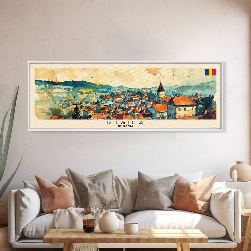 Braila Romania Travel Art, City Art, Framed Canvas Print or Metal Wall Art, Europe Travel Poster, Panoramic Wall Art, Extra Wide Wall Art