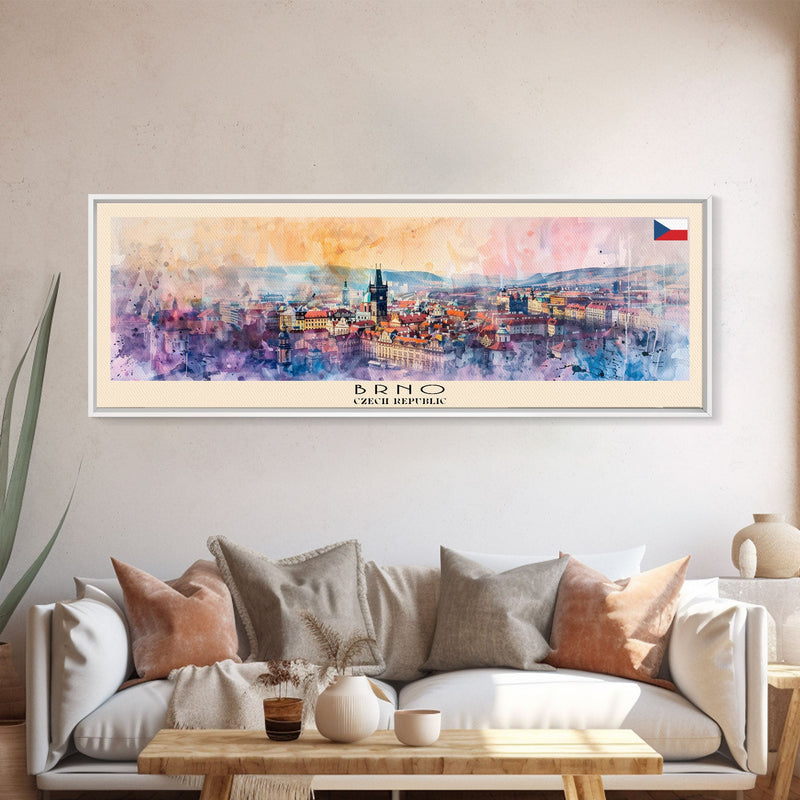 Brno Czech Republic art Travel Print Wall Art, Panoramic City Art, Travel Art, Wall Decor, Vacation Gift, Framed Canvas Print Or Metal Art