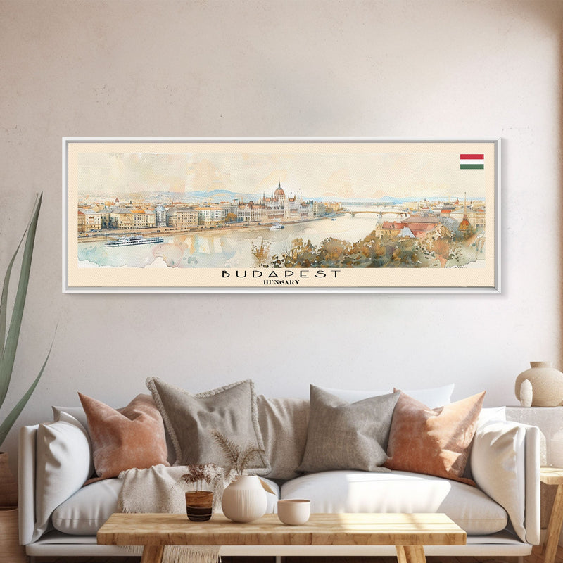 Budapest Hungary Travel Art, City Art, Framed Canvas Print or Metal Wall Art, Europe Travel Poster, Panoramic Wall Art, Extra Wide Wall Art