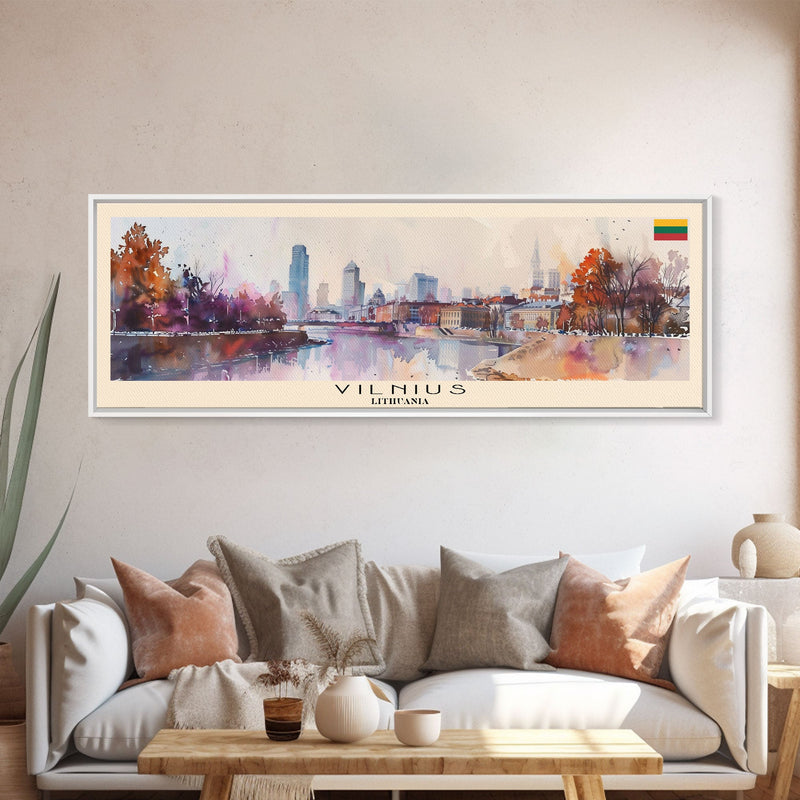 Vilnius Lithuania Wall Art, Panoramic Travel Poster, Panoramic Framed Canvas Print, City Wall Art, Wall Hanging Home Decor, Travel Art