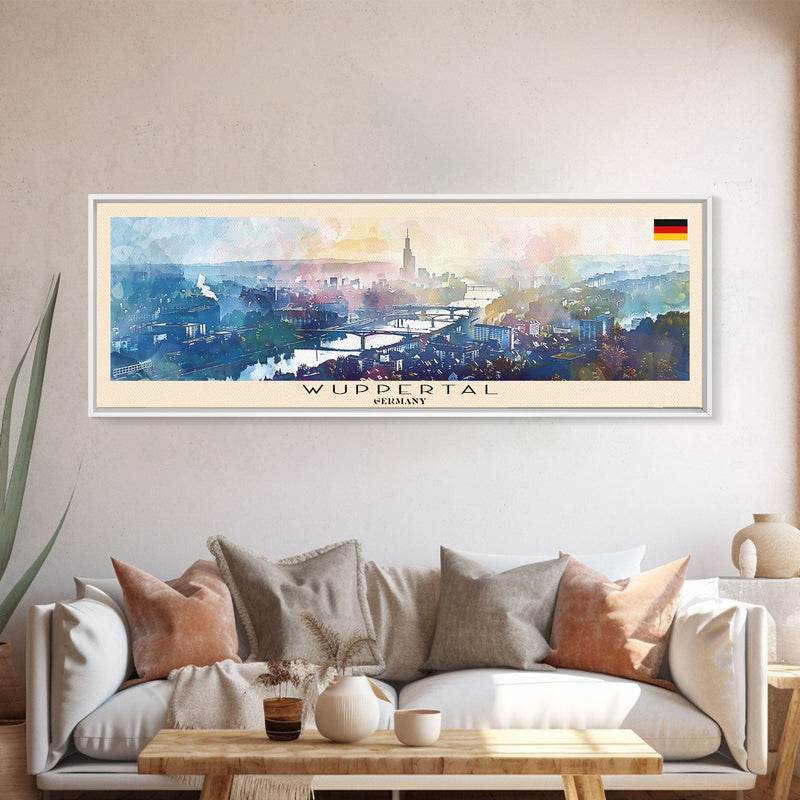 Wuppertal Germany Travel Art, City Art, Framed Canvas Print or Metal Wall Art, Europe Travel Poster, Panoramic Wall Art, Extra Wide Wall Art