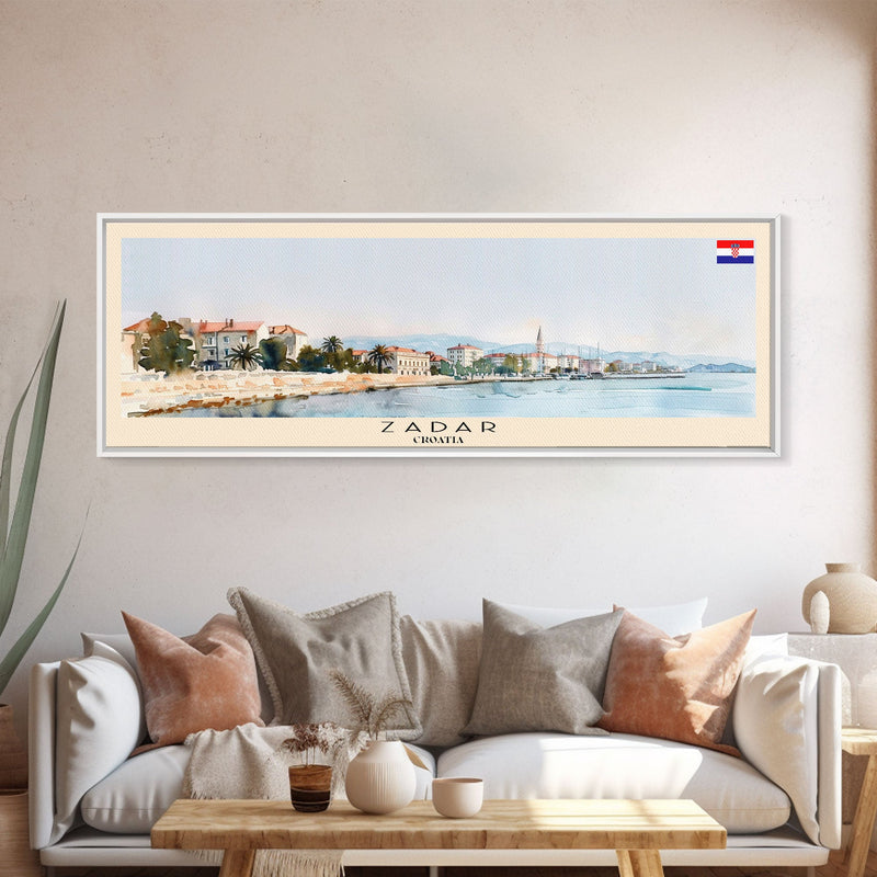 Zadar Croatia Travel Print Wall Art, Panoramic City Art, Travel Art, Wall Decor, Vacation Gift, Framed Canvas Print Or Metal Art