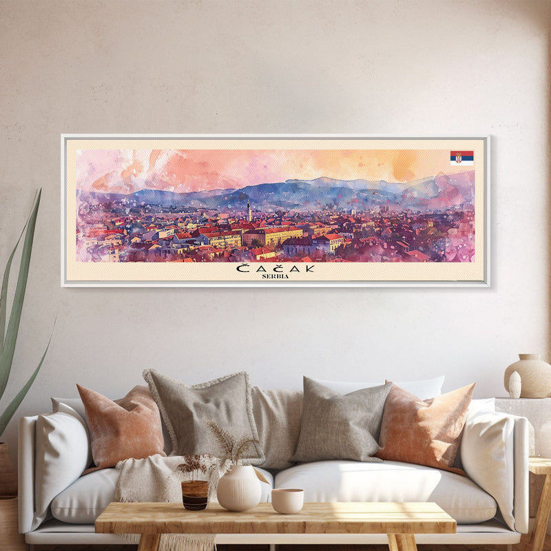 ÄŒaÄak Serbia Wall Art, Panoramic Travel Poster, Panoramic Framed Canvas Print, City Wall Art, Wall Hanging Home Decor, Travel Art