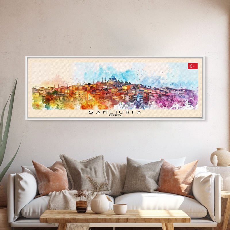 ÅanlÄ±urfa Turkey Travel Art, City Art, Framed Canvas Print or Metal Wall Art, Europe Travel Poster, Panoramic Wall Art, Extra Wide Wall Art