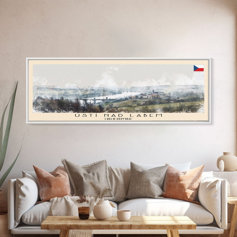 ÃšstÃ­ nad Labem Czech Republic Wall Art, Panoramic Travel Poster, Panoramic Framed Canvas Print, City Wall Art, Wall Hanging Home Decor, Travel Art