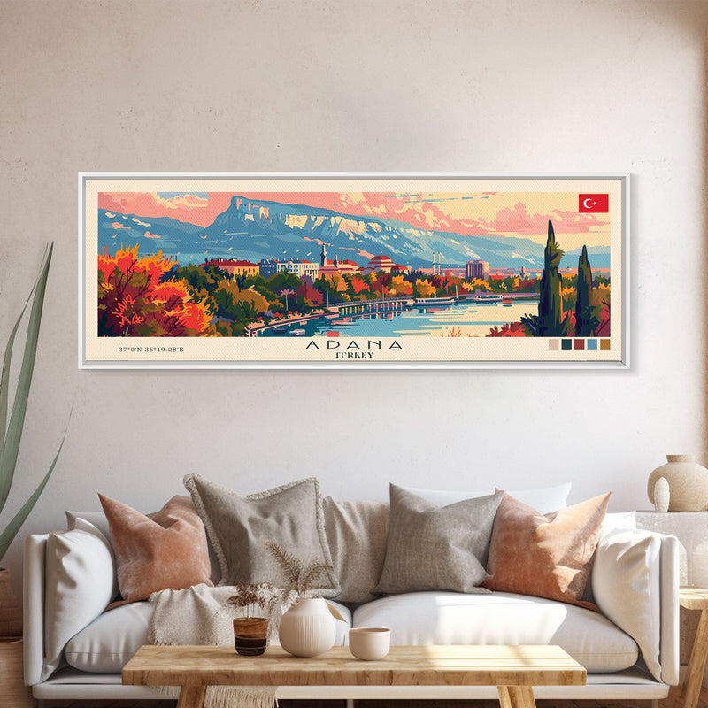 Adana Turkey  Travel Art, City Art, Framed Canvas Print or Metal Wall Art, Europe Travel Poster, Panoramic Wall Art, Extra Wide Wall Art