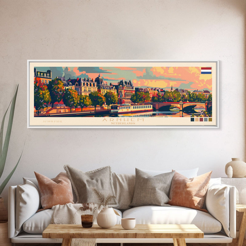 Arnhem Netherlands Wall Art, Panoramic Travel Poster, Panoramic Framed Canvas Print, City Wall Art, Wall Hanging Home Decor, Travel Art