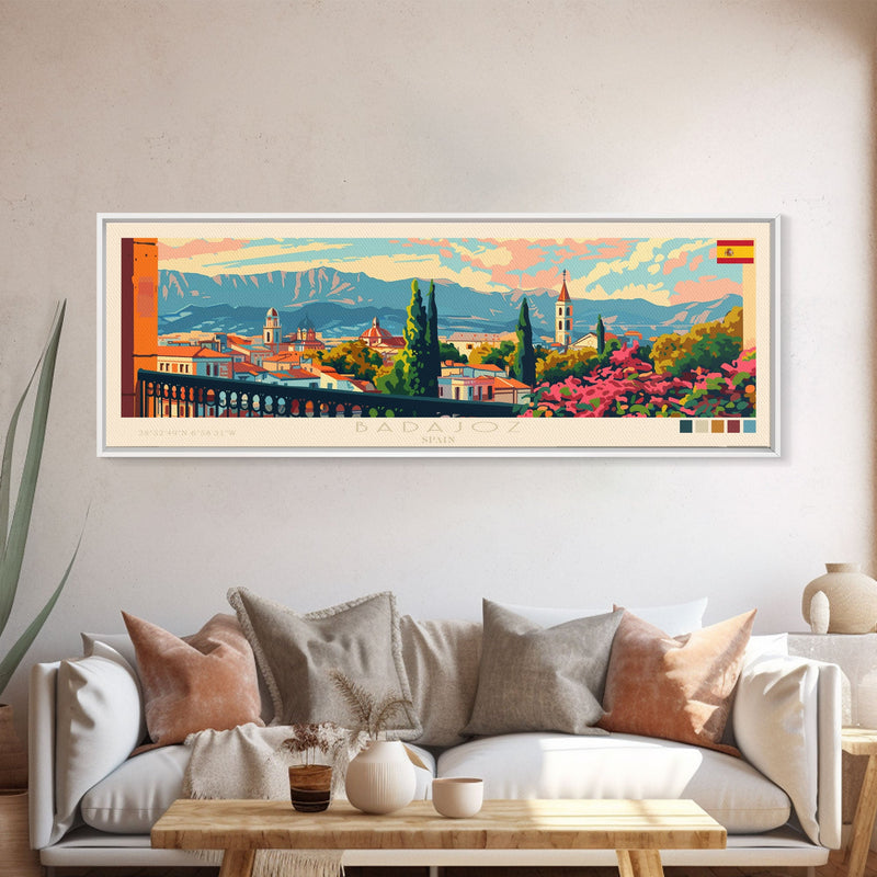 Badajoz Spain Wall Art, Panoramic Travel Poster, Panoramic Framed Canvas Print, City Wall Art, Wall Hanging Home Decor, Travel Art