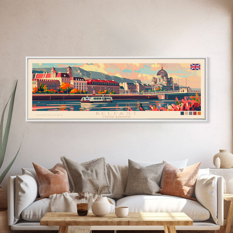 Belfast United Kingdom Travel Print Wall Art, Panoramic City Art, Travel Art, Wall Decor, Vacation Gift, Framed Canvas Print Or Metal Art