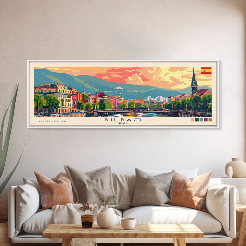 Bilbao Spain Wall Art, Panoramic Travel Poster, Panoramic Framed Canvas Print, City Wall Art, Wall Hanging Home Decor, Travel Art