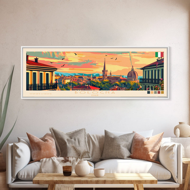 Bologna Italy Wall Art, Panoramic Travel Poster, Panoramic Framed Canvas Print, City Wall Art, Wall Hanging Home Decor, Travel Art