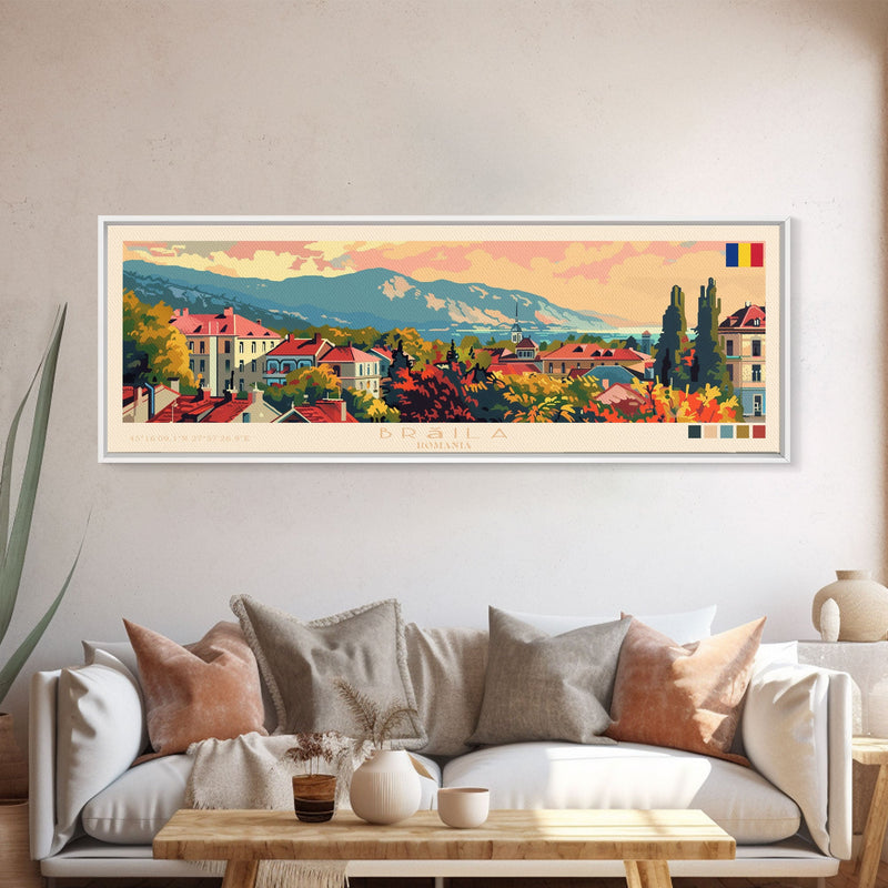 Braila Romania Travel Art, City Art, Framed Canvas Print or Metal Wall Art, Europe Travel Poster, Panoramic Wall Art, Extra Wide Wall Art