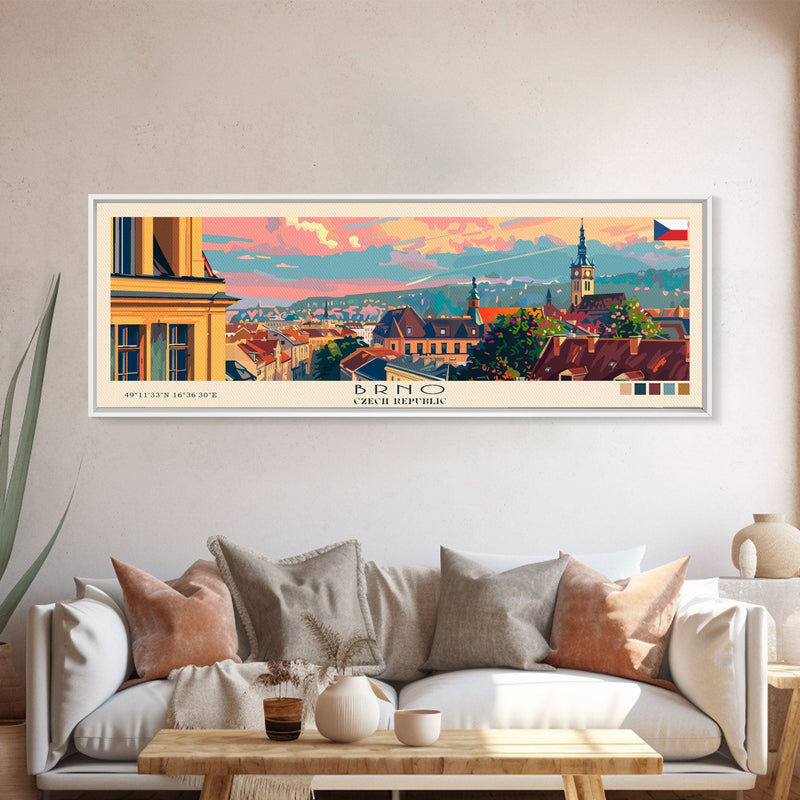 Brno CzechRepublic art Travel Print Wall Art, Panoramic City Art, Travel Art, Wall Decor, Vacation Gift, Framed Canvas Print Or Metal Art