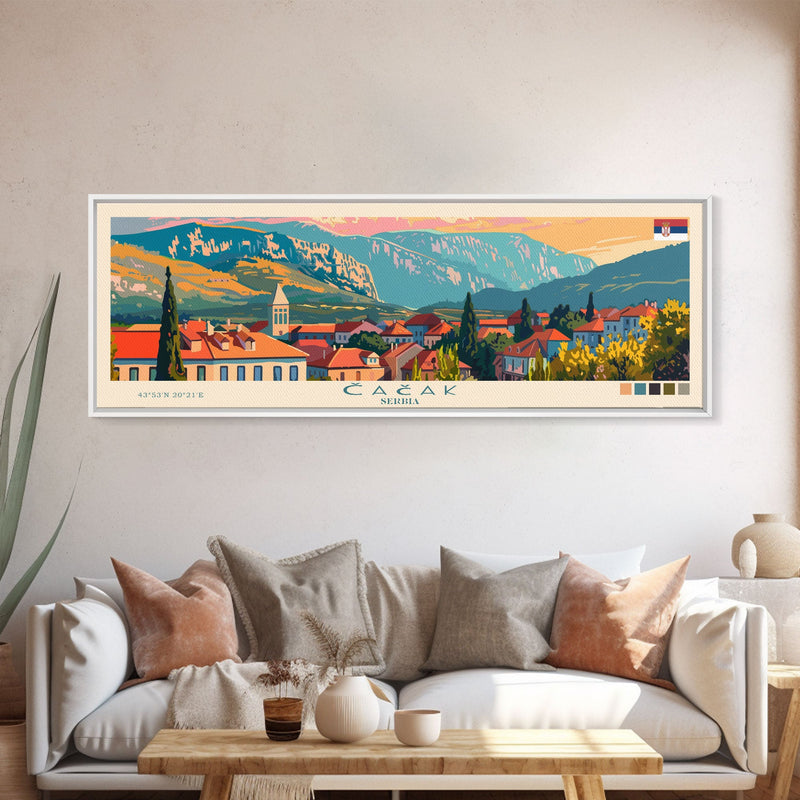 ÄŒaÄak Serbia Wall Art, Panoramic Travel Poster, Panoramic Framed Canvas Print, City Wall Art, Wall Hanging Home Decor, Travel Art