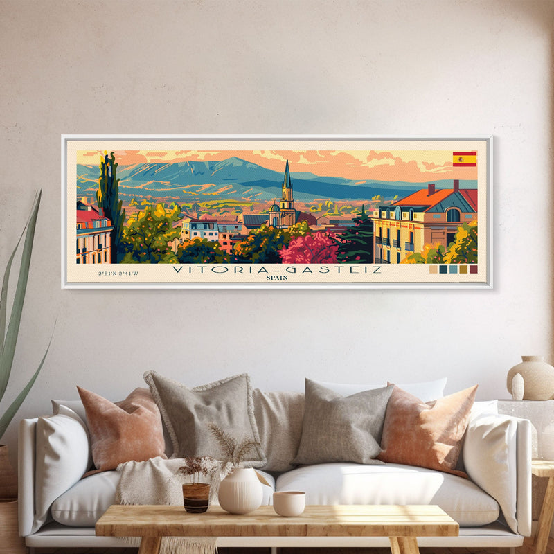 Vitoria Gasteiz Spain Travel Art, City Art, Framed Canvas Print or Metal Wall Art, Europe Travel Poster, Panoramic Wall Art, Extra Wide Wall Art