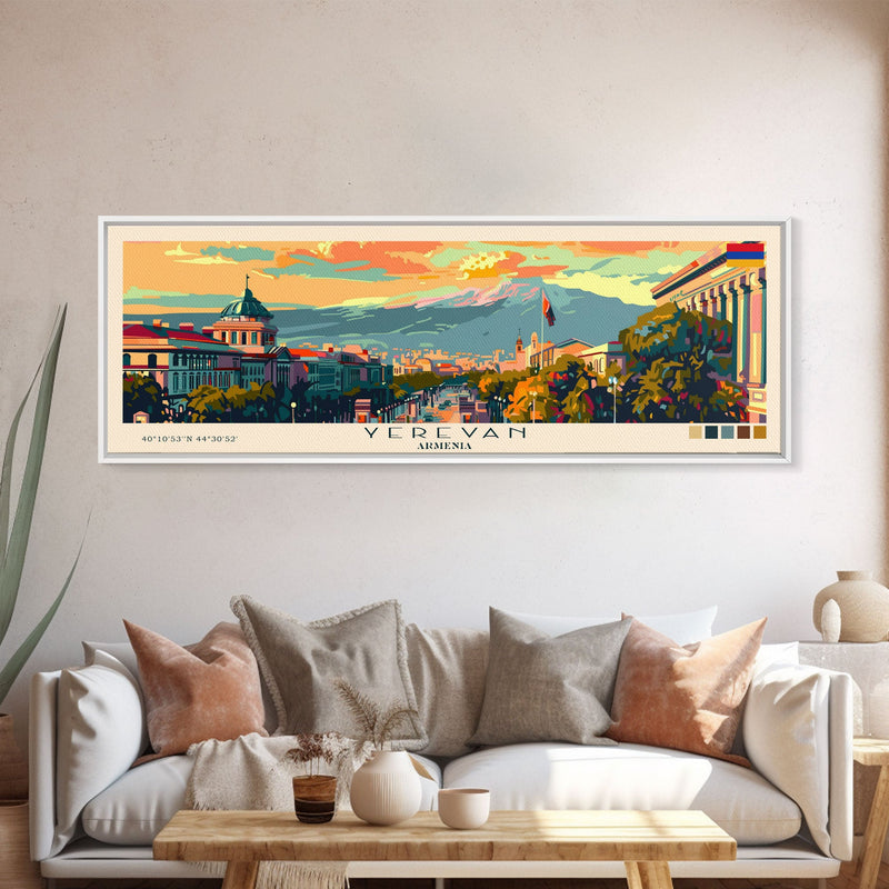 Yerevan Armenia Travel Art, City Art, Framed Canvas Print or Metal Wall Art, Europe Travel Poster, Panoramic Wall Art, Extra Wide Wall Art