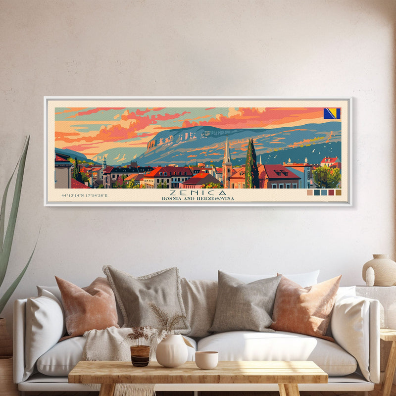 Zenica Bosnia Travel Print Wall Art, Panoramic City Art, Travel Art, Wall Decor, Vacation Gift, Framed Canvas Print Or Metal Art