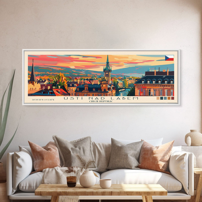 ÃšstÃ nad Labem Czech Republic Wall Art, Panoramic Travel Poster, Panoramic Framed Canvas Print, City Wall Art, Wall Hanging Home Decor, Travel Art