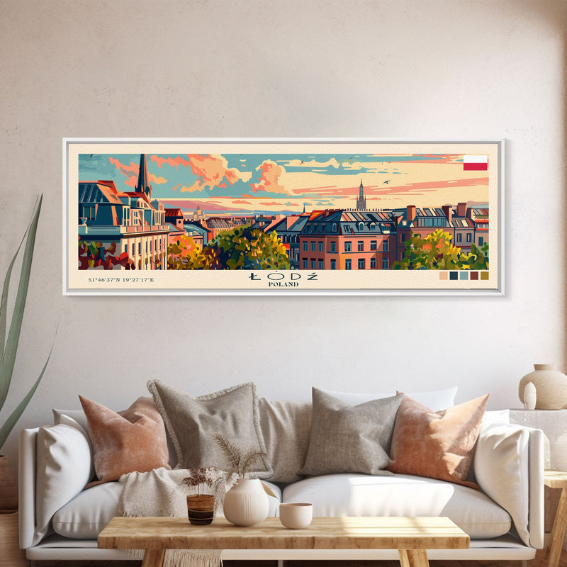 ÅÃ³dÅº Poland Art, City Art, Framed Canvas Print or Metal Wall Art, Europe Travel Poster, Panoramic Wall Art, Extra Wide Wall Art