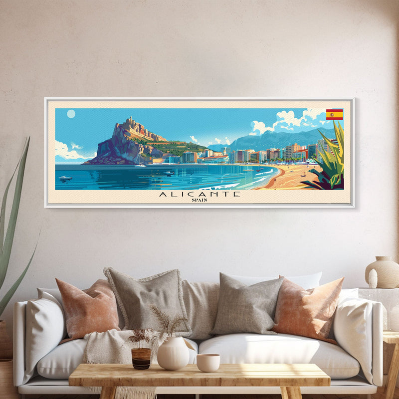 Alicante Spain Travel Print Wall Art, Panoramic City Art, Travel Art, Wall Decor, Vacation Gift, Framed Canvas Print Or Metal Art