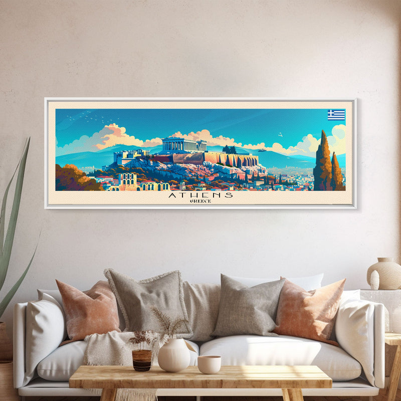 Athens Greece Travel Art, City Art, Framed Canvas Print or Metal Wall Art, Europe Travel Poster, Panoramic Wall Art, Extra Wide Wall Art